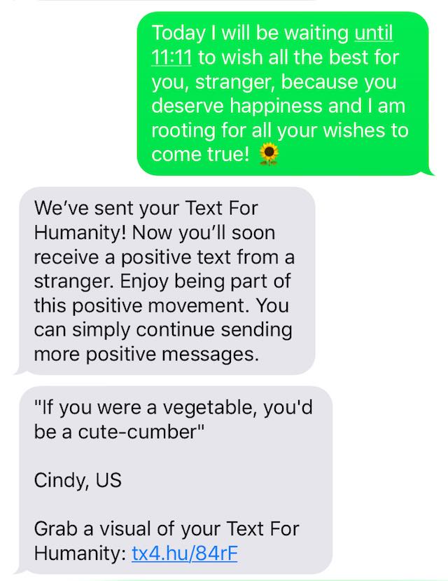 Text For Humanity Encourages People To Send Caring Messages To Complete Strangers Via Texts