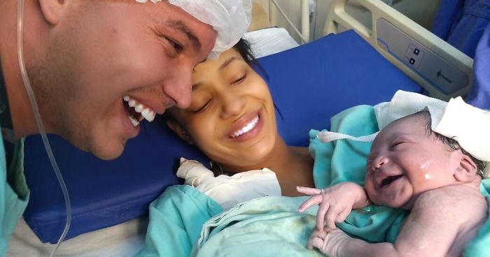 Smiling Newborn Daughter Welcomes Father As She Recognizes His Voice From When He Used To Talk To Her In The Womb
